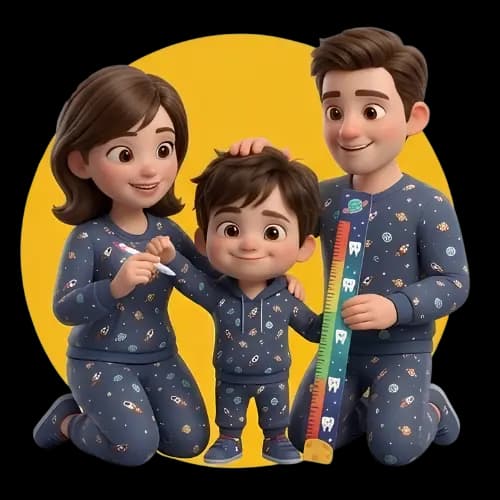 A smiling child standing together with both parents